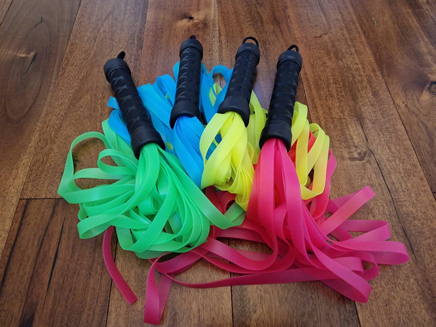Blacklight Reactive Rubber Flogger – Neon Colours, Handmade UK