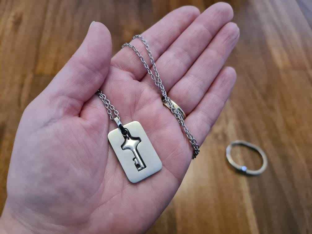 Stainless Steel Couples Bracelet Necklace Set - Locking Bracelet and Key
