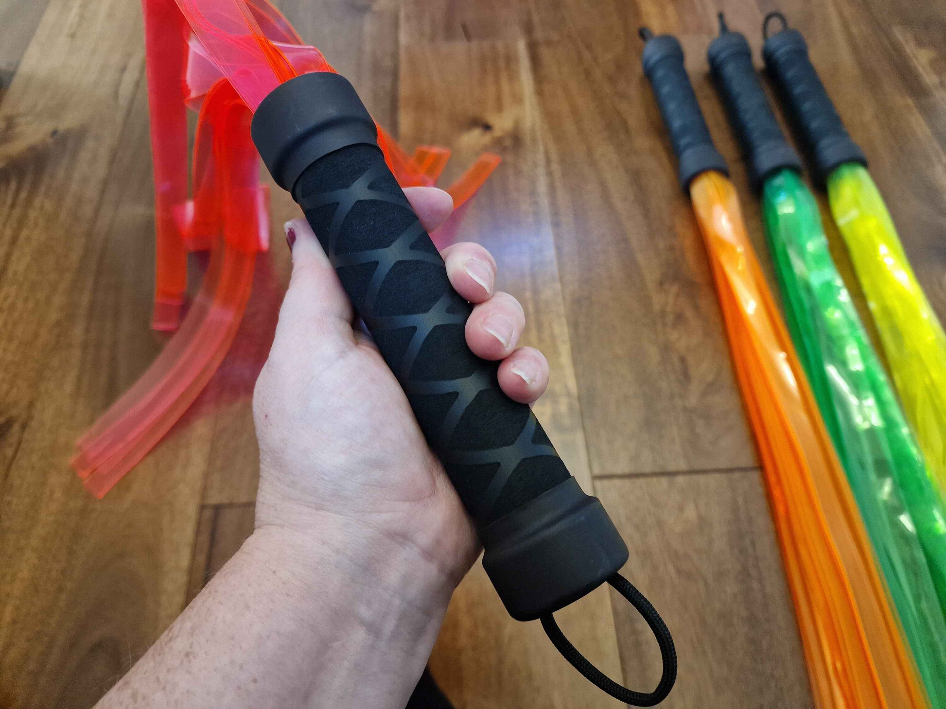 Translucent UV neon flogger, vibrant bright colour, mature BDSM gear, UK seller