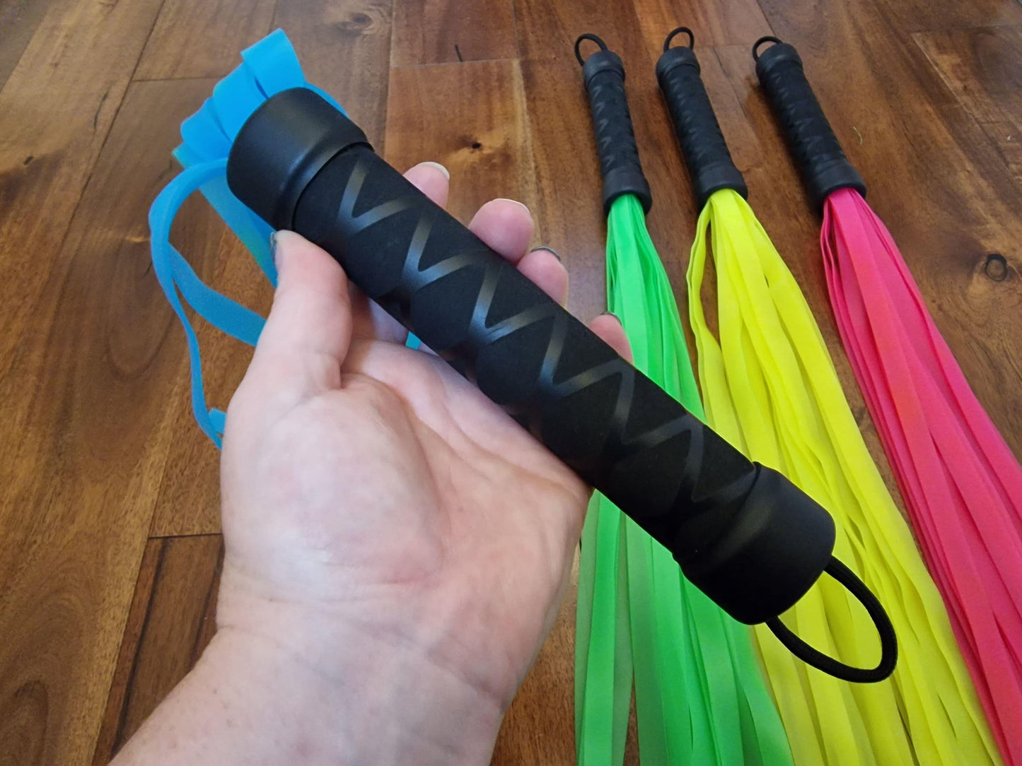 Blacklight Reactive Rubber Flogger – Neon Colours, Handmade UK