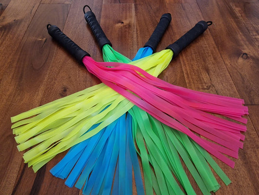 Blacklight Reactive Rubber Flogger – Neon Colours, Handmade UK