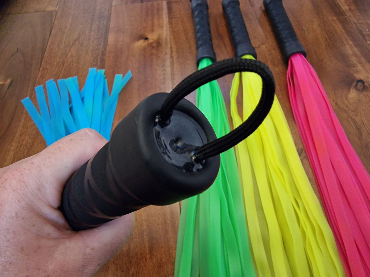 Blacklight Reactive Rubber Flogger – Neon Colours, Handmade UK