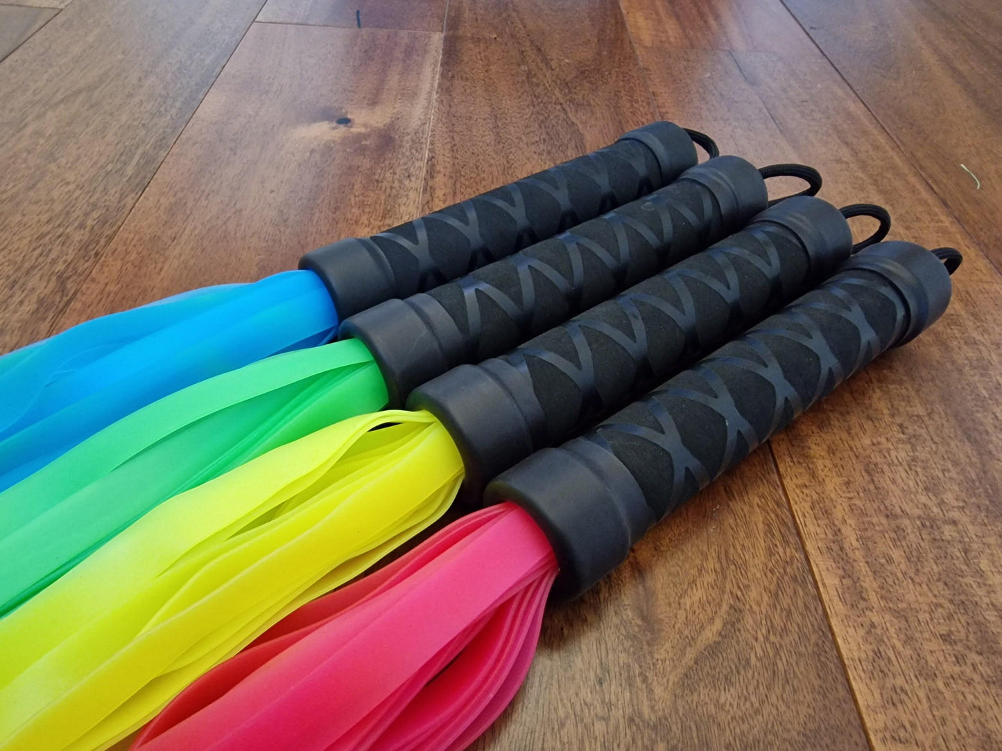 Blacklight Reactive Rubber Flogger – Neon Colours, Handmade UK